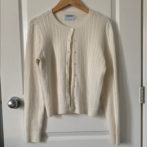 Cotton blend ribbed cardigan sweater